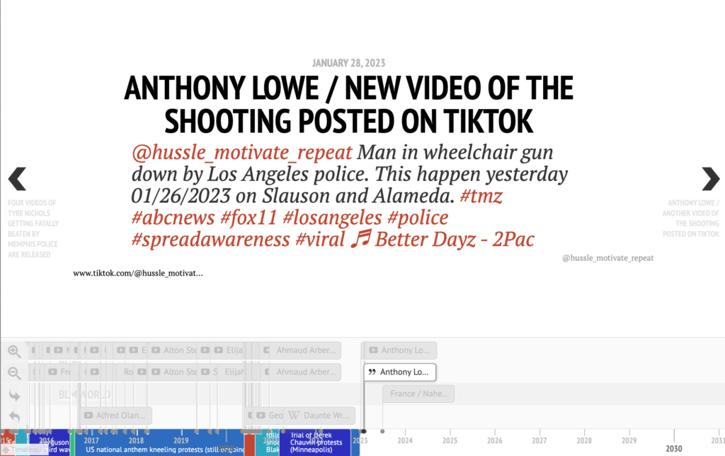 Screenshot of the Black Lives Matter video timeline