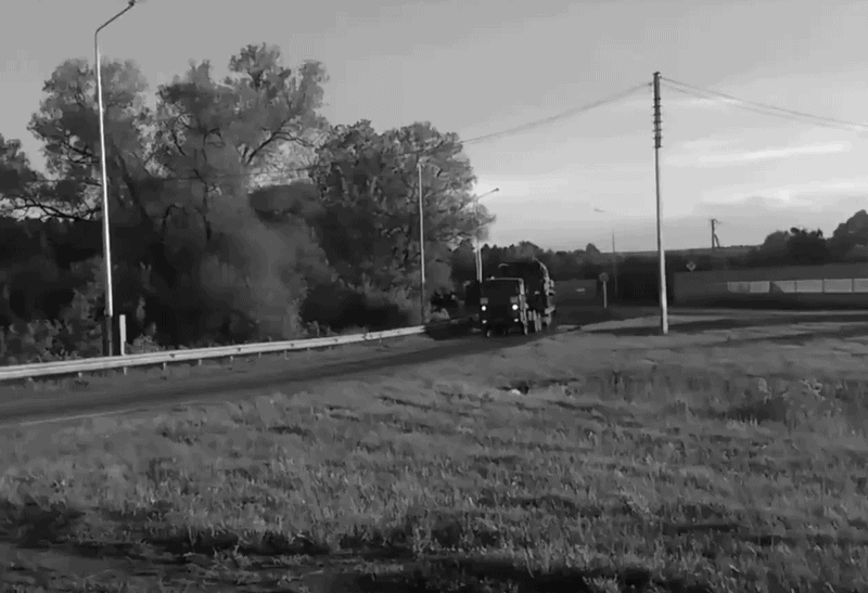 Military convoy filmed from roadside, eastern Ukraine